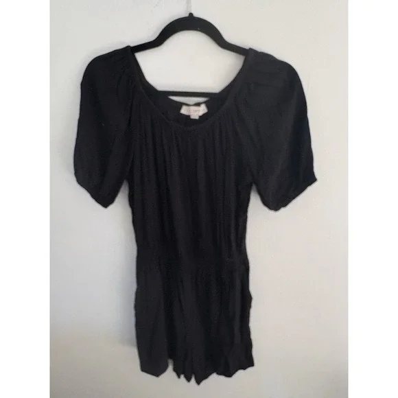 Loft Petites Black Short Sleeve Smocked Waist Romper Size SP Womens - Picture 2 of 6